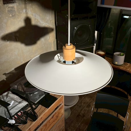 JAPAN USED STEEL & WOODEN SHADE PENDANT LAMP