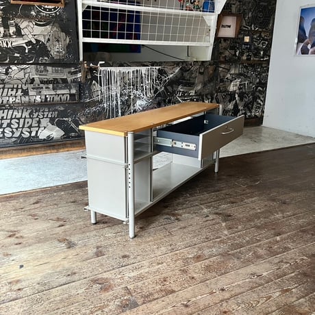 USED “HERMAN MILLER” IRON FRAME WOODEN TOP BOARD SIDEBOARD