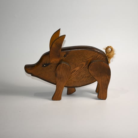 USED WOODEN HANDMADE PIG STATUE
