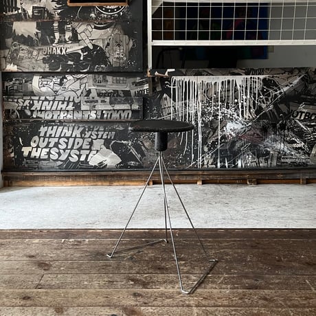 JAPAN USED “PUFF” WOODEN & STEEL LEG SIDE TABLE