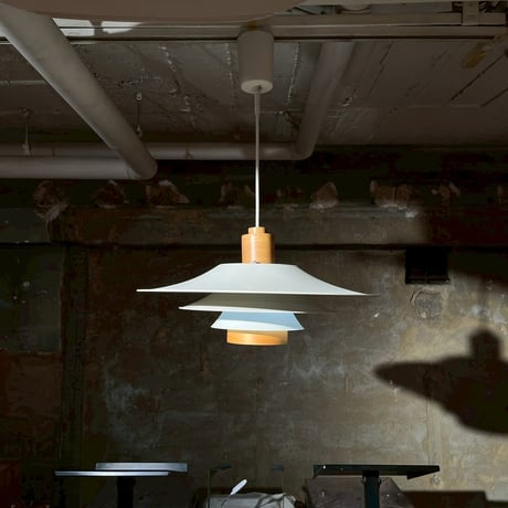 JAPAN USED STEEL & WOODEN SHADE PENDANT LAMP