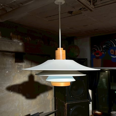 JAPAN USED STEEL & WOODEN SHADE PENDANT LAMP