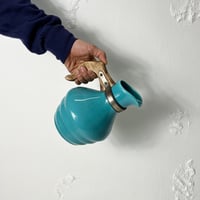 USED WOODEN HANDLE CERAMIC WATER JUG