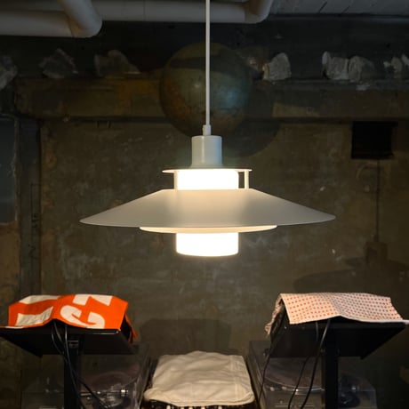 JAPAN USED ALUMINUM AND GLASS SHADE PENDANT LAMP