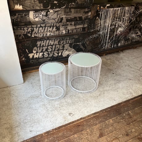 USED "KARE" WIRE GLASS TOP STACKING SIDE TABLE
