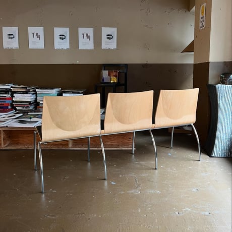 JAPAN USED "KOKUYO" 3P WOODEN METAL LEG BENCH