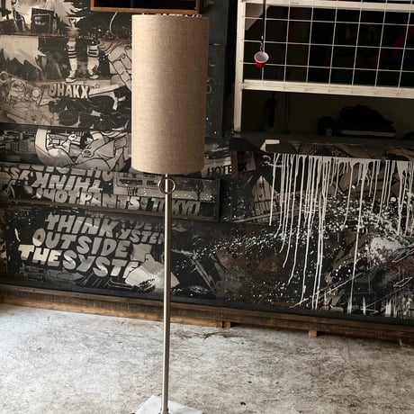 USED STAINLESS & MARBLE FRAME FABRIC SHADE FLOOR LAMP