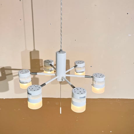 JAPAN USED 6LIGHT METAL & GLASS PENDANT LAMP