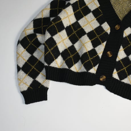 USED ACLYL ARGYLE PLAID SHORT CARDIGAN