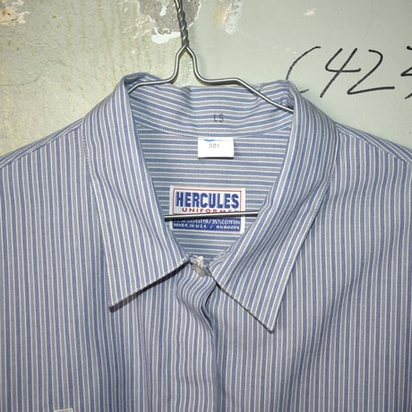 LADIES DEAD STOCK 80'S "HERCULES UNIFORM" STRIPE SHIRT