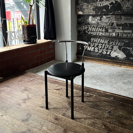JAPAN USED IRON LEG VINYL LEATHER CHAIR