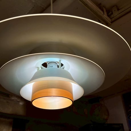 JAPAN USED STEEL & WOODEN SHADE PENDANT LAMP