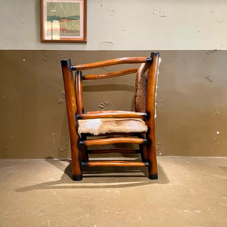 USED WOODEN FRAME HARAKO LEATHER ARM CHAIR