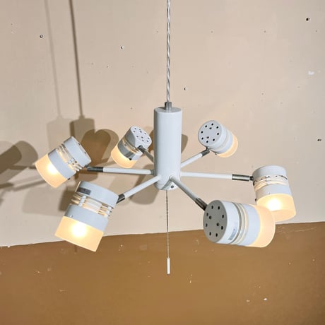 JAPAN USED 6LIGHT METAL & GLASS PENDANT LAMP
