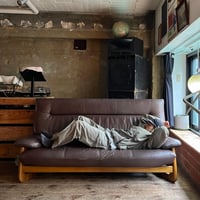 JAPAN USED  “浜本工芸” WOODEN FRAME GENIUS LEATHER 3P SOFA