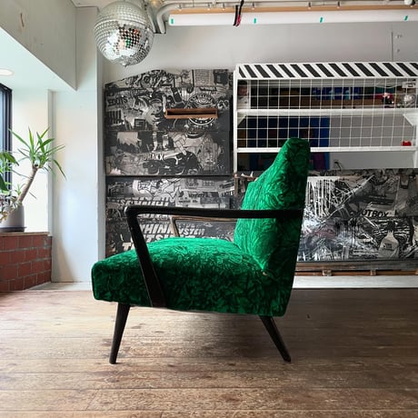 JAPAN VINTAGE 70'S VELOURS SEAT WOODEN 3P SOFA