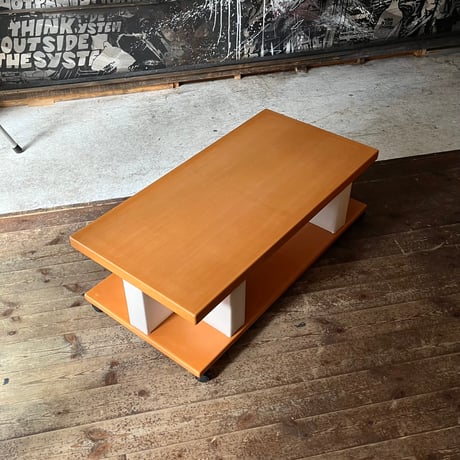 USED WOODEN & VINYL LEATHER CARRY LOW TABLE