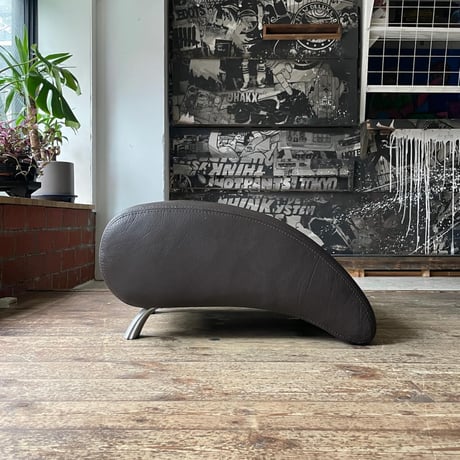 USED VINYL LEATHER METAL LEG OTTOMAN