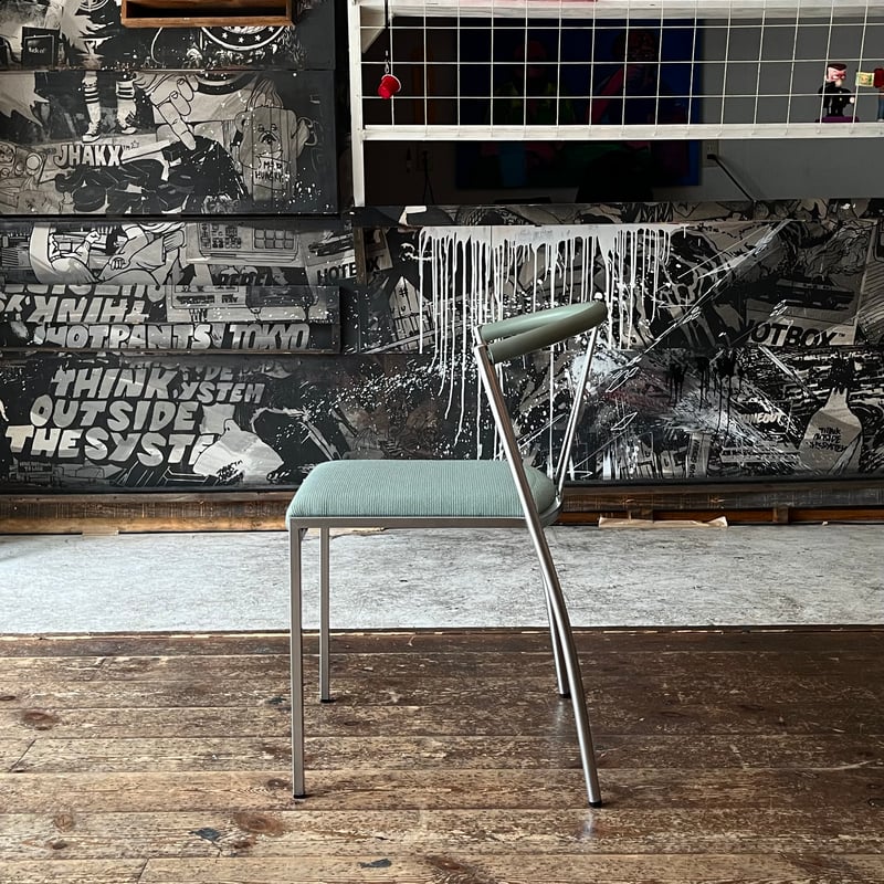 USED POSTMODERN METAL FRAME FABRIC STACKING CHA