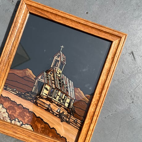 USED “EDWIN L HUGHES / SOUTHWESTERN OLD ABANDONED CHURCH” ACRYLIC PAINTING WALL ART
