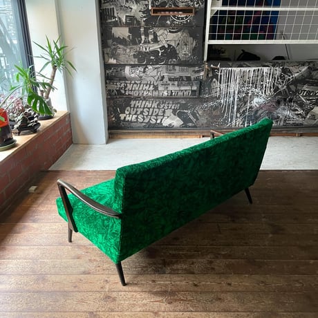 JAPAN VINTAGE 70'S VELOURS SEAT WOODEN 3P SOFA