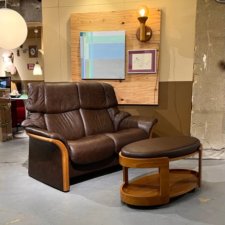 USED “EKORNES / ELDORADO” WOODEN FRAME GENIUS LEATHER 2P SOFA