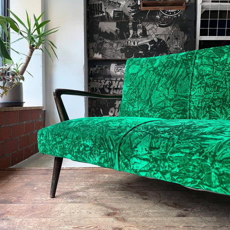 JAPAN VINTAGE 70'S VELOURS SEAT WOODEN 3P SOFA
