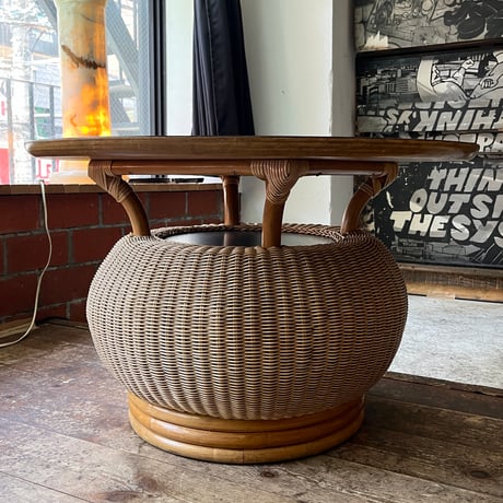 USED WOODEN TOP RATTAN CENTER TABLE