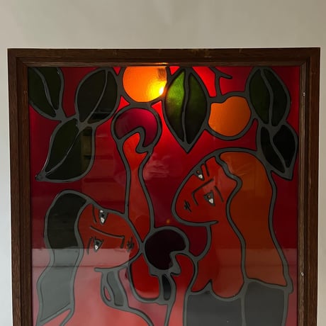 JAPAN VINTAGE UNKNOWN ARTIST STAINED GLASS ART LAMP