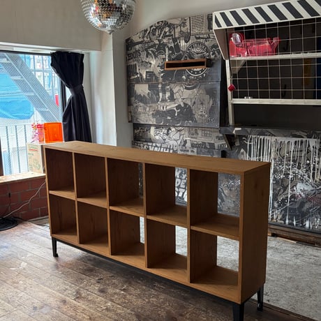 JAPAN USED "関家具" STEEL LEG WOODEN OPEN SHELF