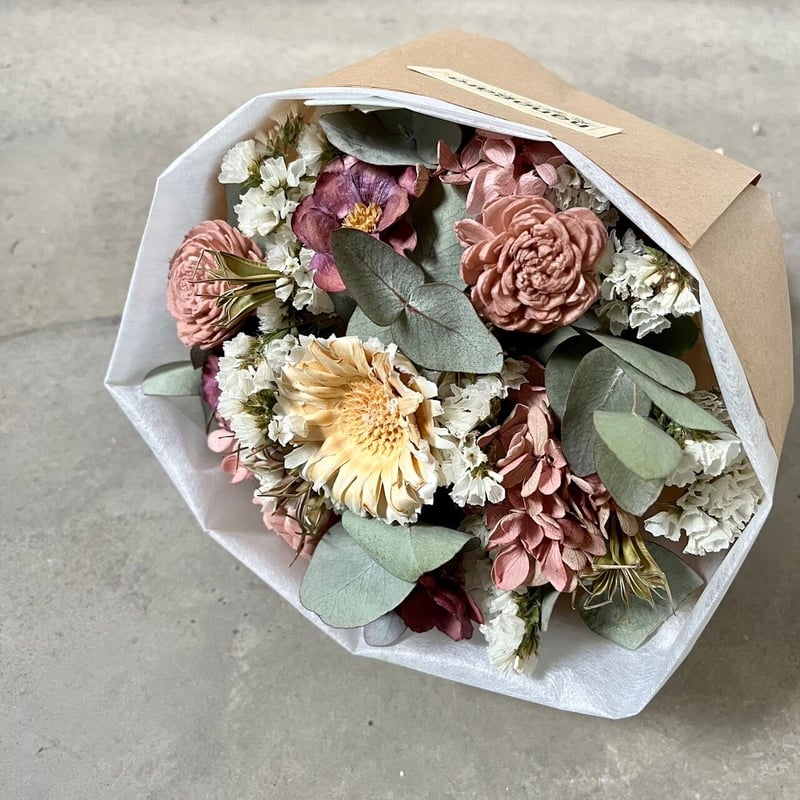 ドライフラワー・ブーケ・花束/白色桃色WhitePink/ラッピング付き  