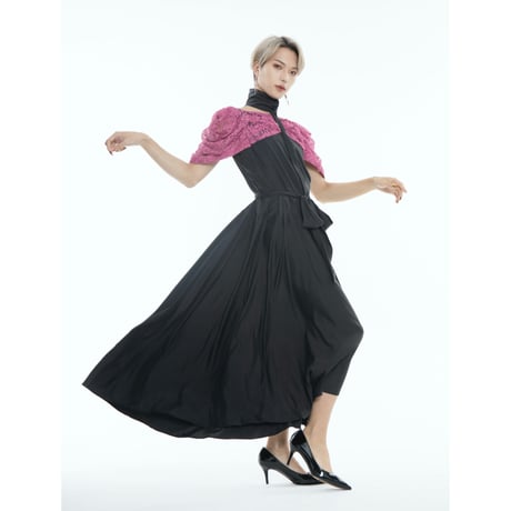 【ドレープツイル】バタフライスリーブ前開きワンピース（309K-D65870）