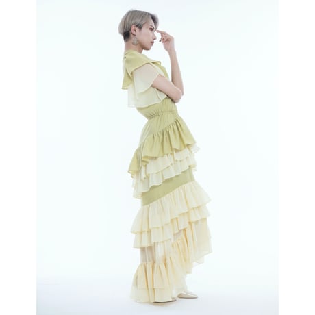 【微光沢ローン】ロングフリルワンピース（309L-D65880）