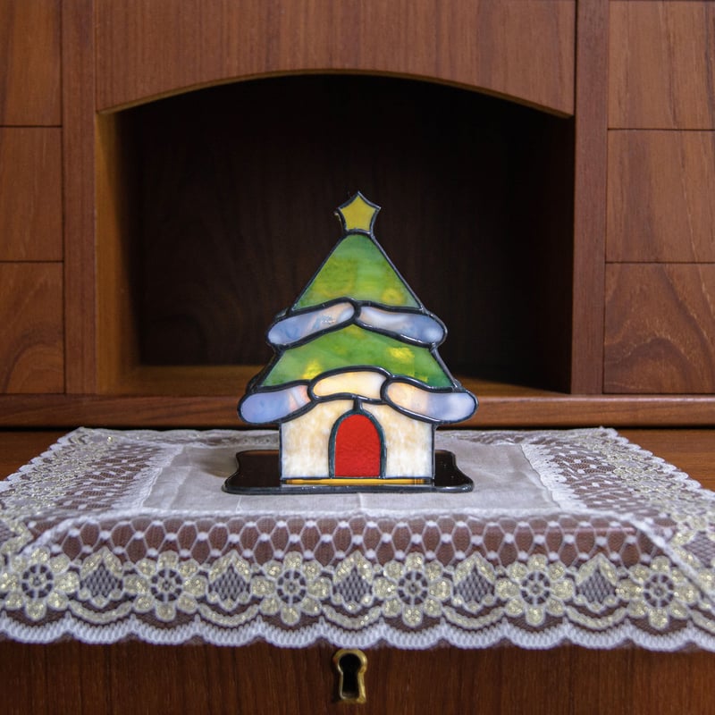 クリスマスツリー風ハウス』［ステンドグラス］キャンドルホルダー