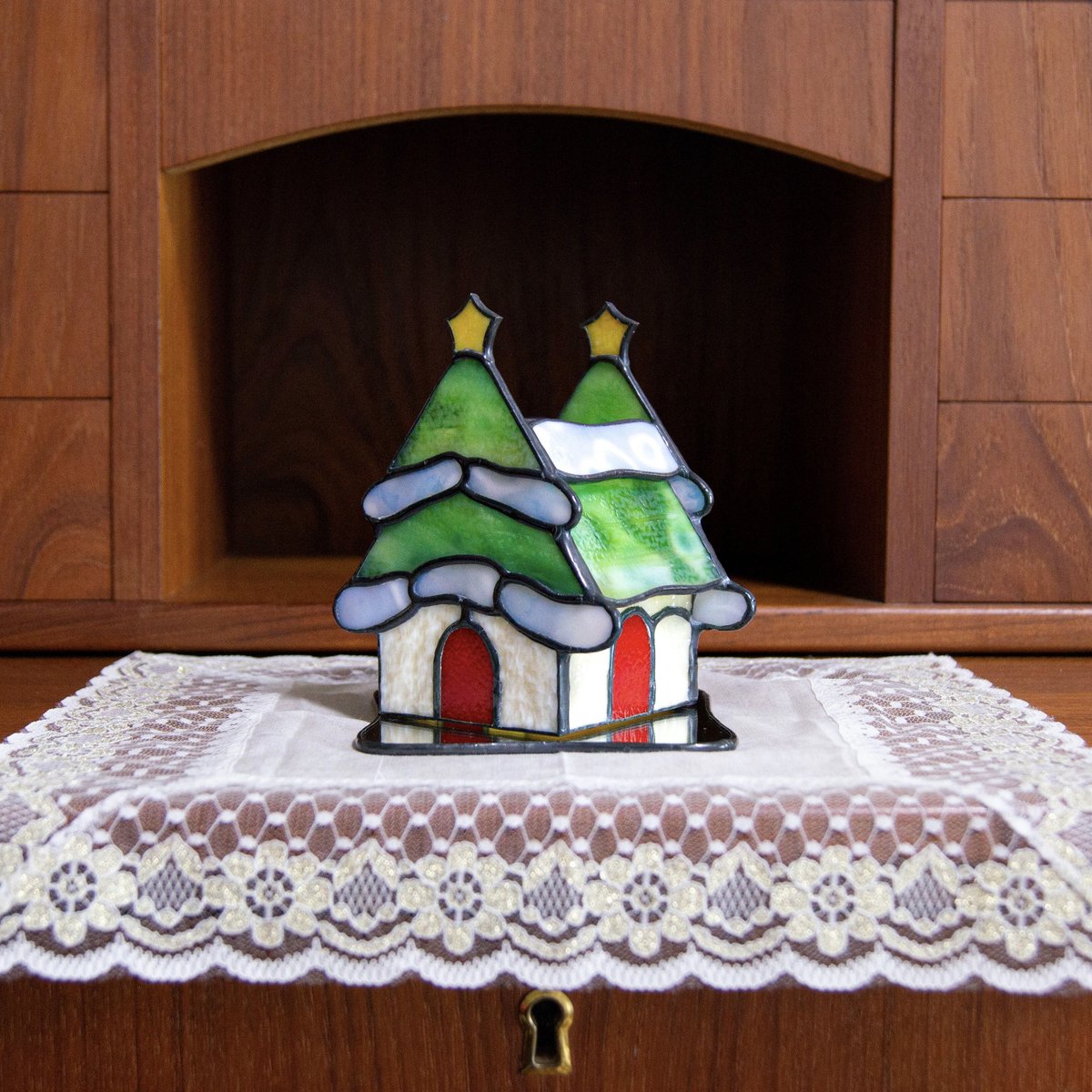 クリスマスツリー風ハウス』［ステンドグラス］キャンドルホルダー