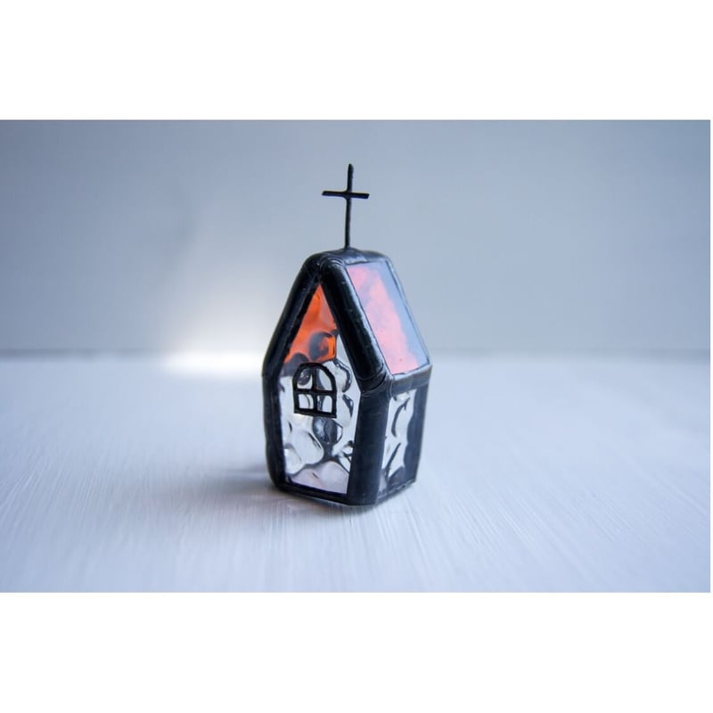 販売済みステンドグラス サンプル画像 小さな教会 ダイヤS7