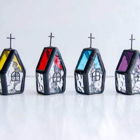 『小さな教会 ver.4色セット』［ステンドグラス］オブジェ
