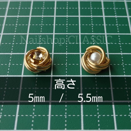 〔プレミアム〕ゴールド10㎜ダブルノット3リング ストーン・パール付き