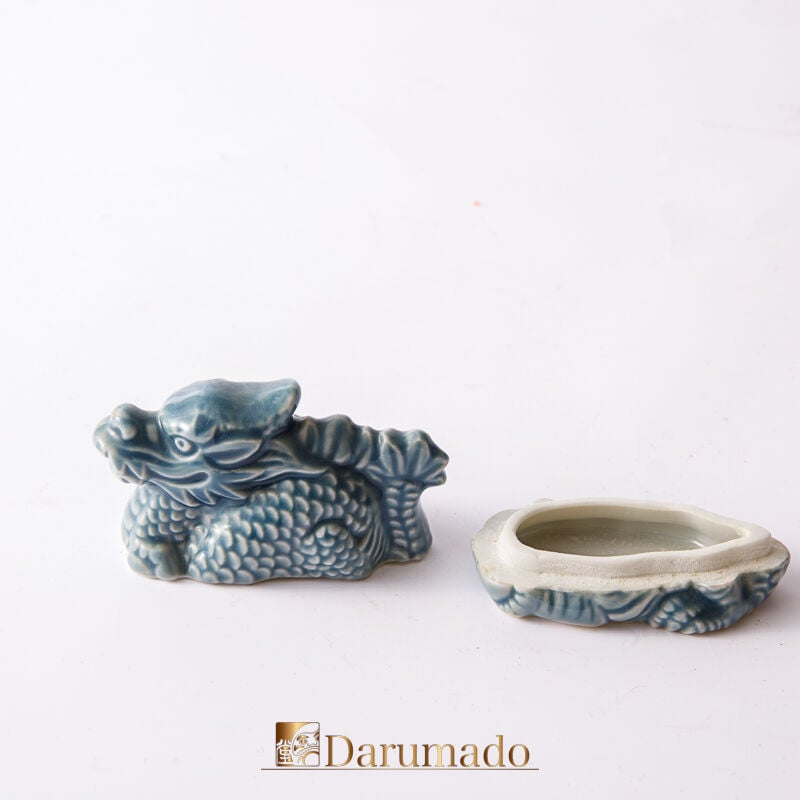 香合 茶道具 龍 在銘 骨董品 陶印有 合子 古美術 時代物 d141 香合 龍 | 古美術 達磨堂