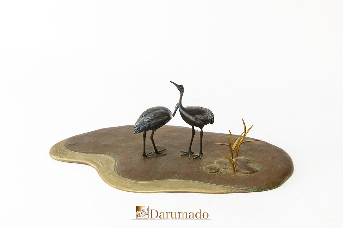 夫婦折鶴　銀製　置物　アンティーク 夫婦折鶴銀製置物アンティーク