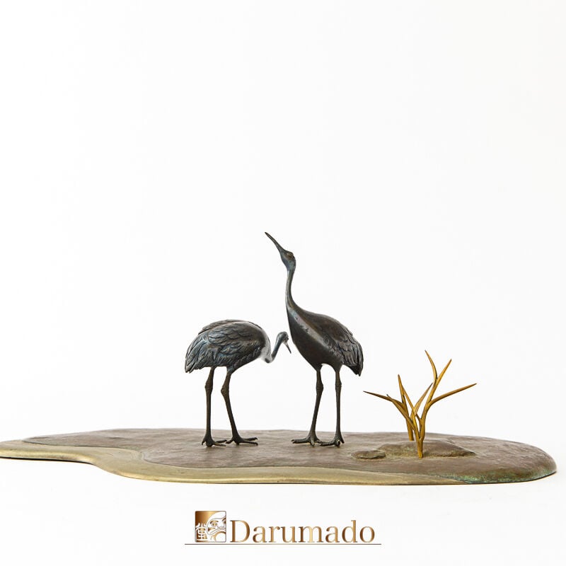 ツルの置物 イタリア タンチョウ ツル AHURA 陶器 置物 オブジェ 風水