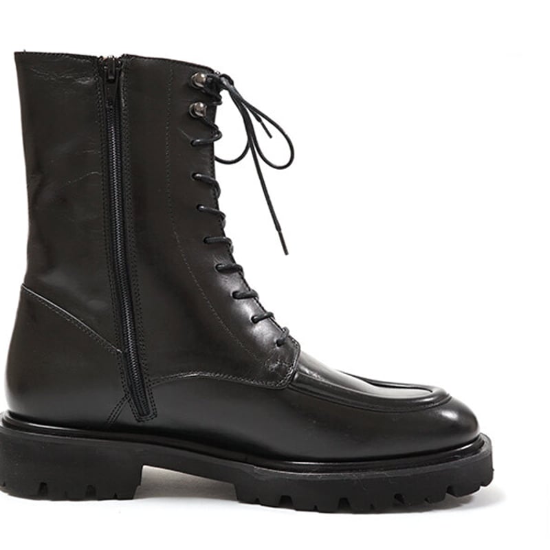 PASCUCCI パスクッチ 9441 Black レザー ミドル丈ブーツ Uチップ ボリュ...