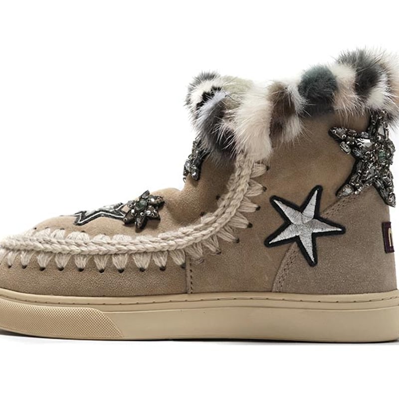 MOU ムー Grey ESKIMO SNEAKER STAR PATCHES & MINK