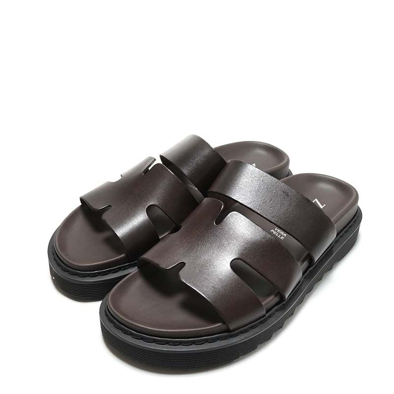 ZEUS ゼウス 22207 Dark Brown メンズ レザーサンダル スライドサンダル