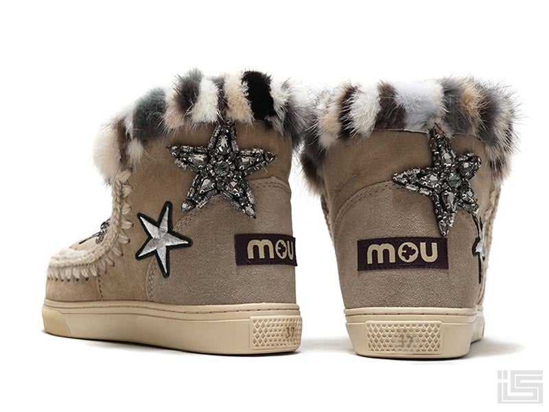 新品　mou ムートンブーツ ベージュ ステッチ MOU ムー Grey ESKIMO SNEAKER STAR PATCHES & MINK