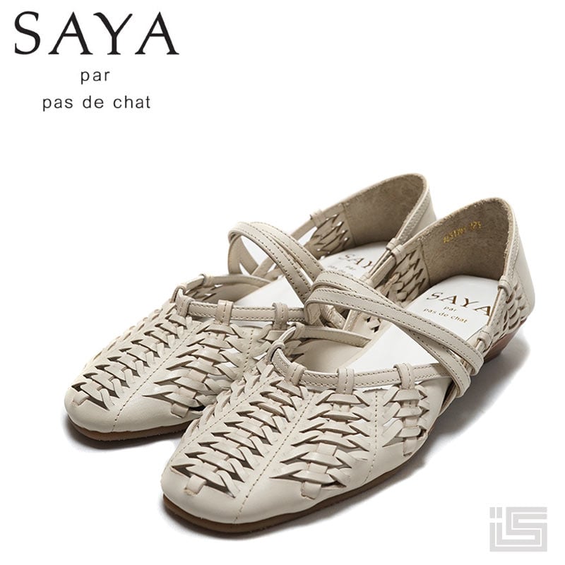 SAYA サヤ 51193 WHITE フラット本革メッシュセパレートシューズ 