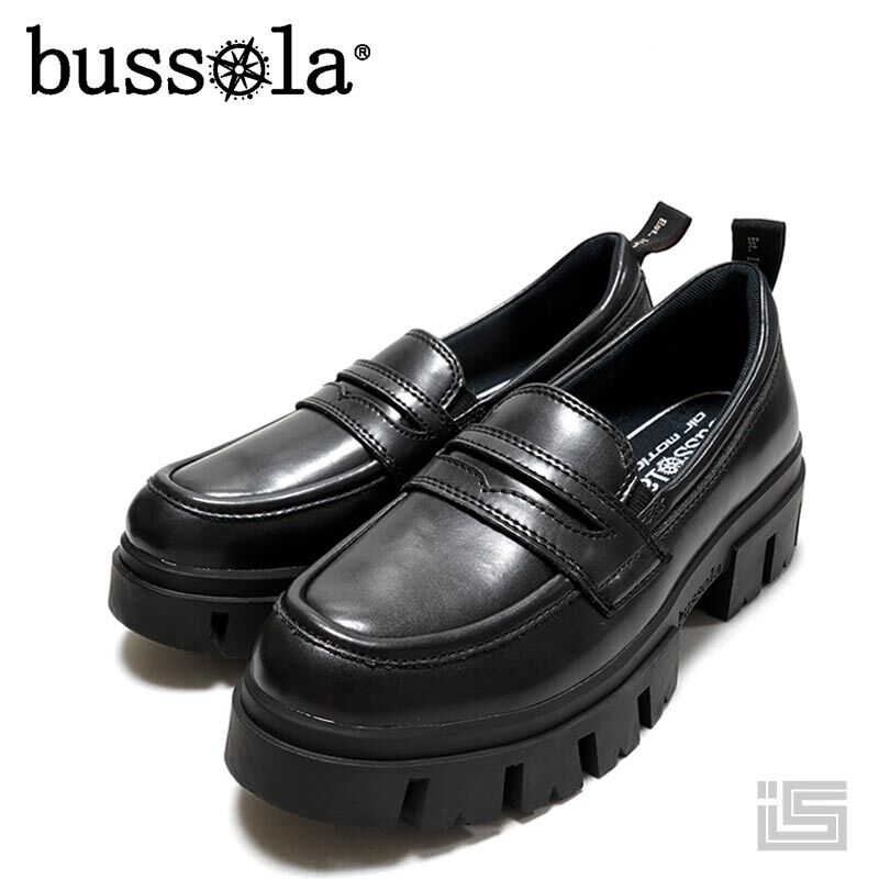 Bussola ブソラ 935421 Black 厚底 コインローファー 晴雨兼用