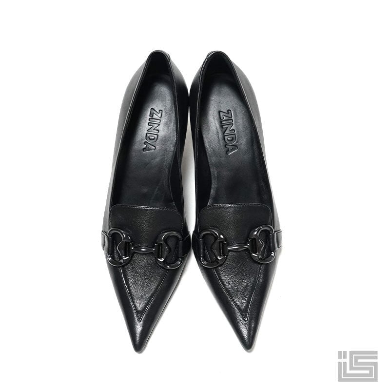 ZINDA ジンダ 2403 Black ポインテッドトゥ パンプス ビット付き 5.5cm 