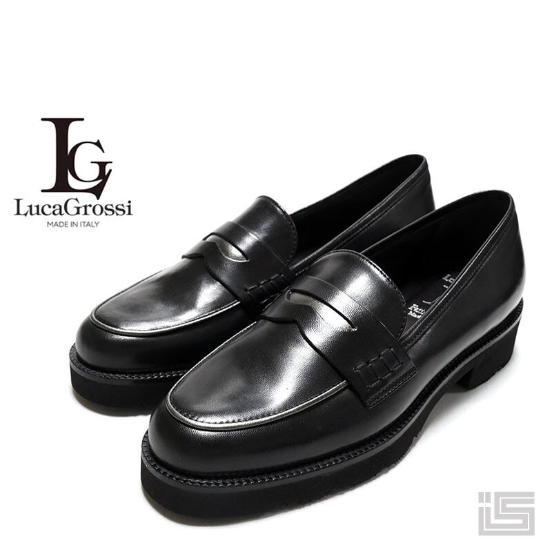 LUCA GROSSI ルカグロッシ K036M Black 軽量コインローファー 本革 レザ