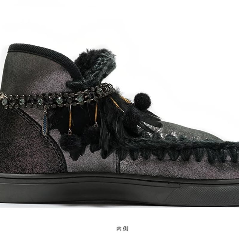 Mou ムー エスキモーブーツ ムートンブーツ MOU ムー Black ESKIMO SNEAKER POM NECKLACE ハンドメイ